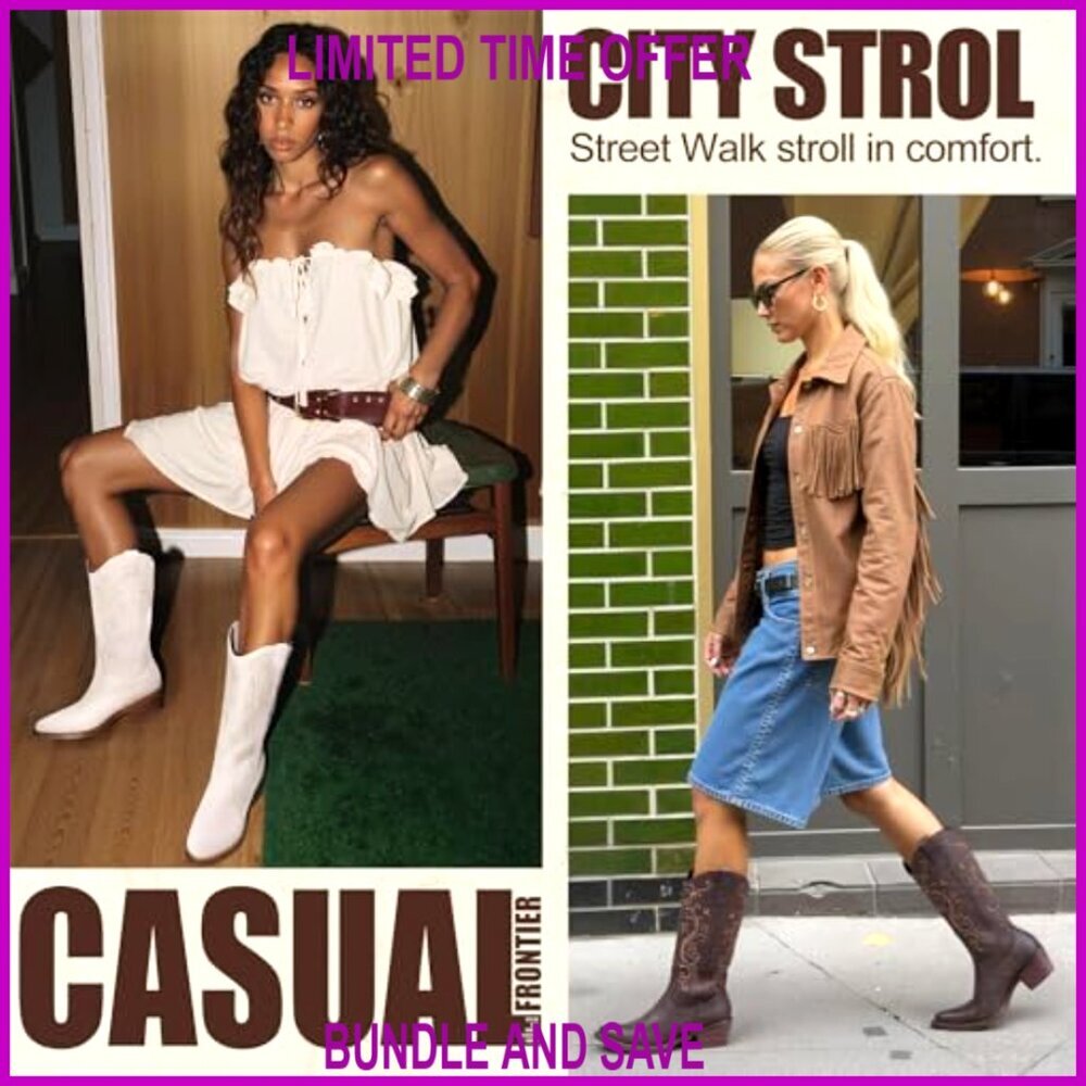 Women's Embroidered Cowboy Boots, Mid-Calf Western Pull-On with Chunky Heel - Picture 5 of 7